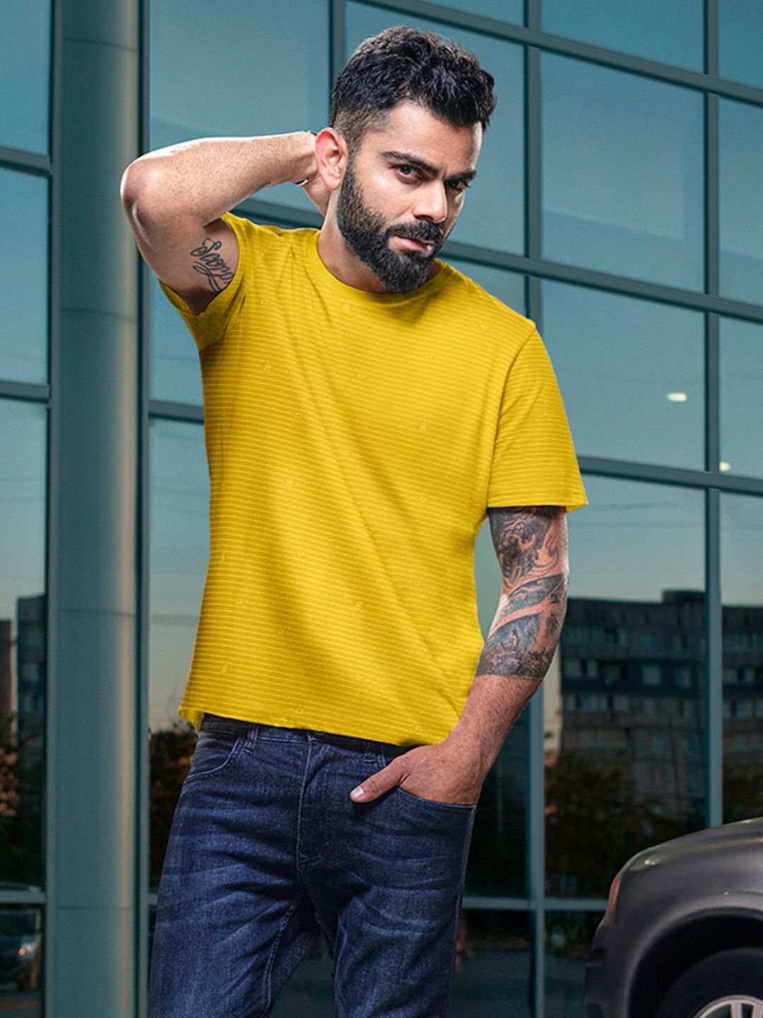 Mustard Yellow Striped Cotton T-Shirt