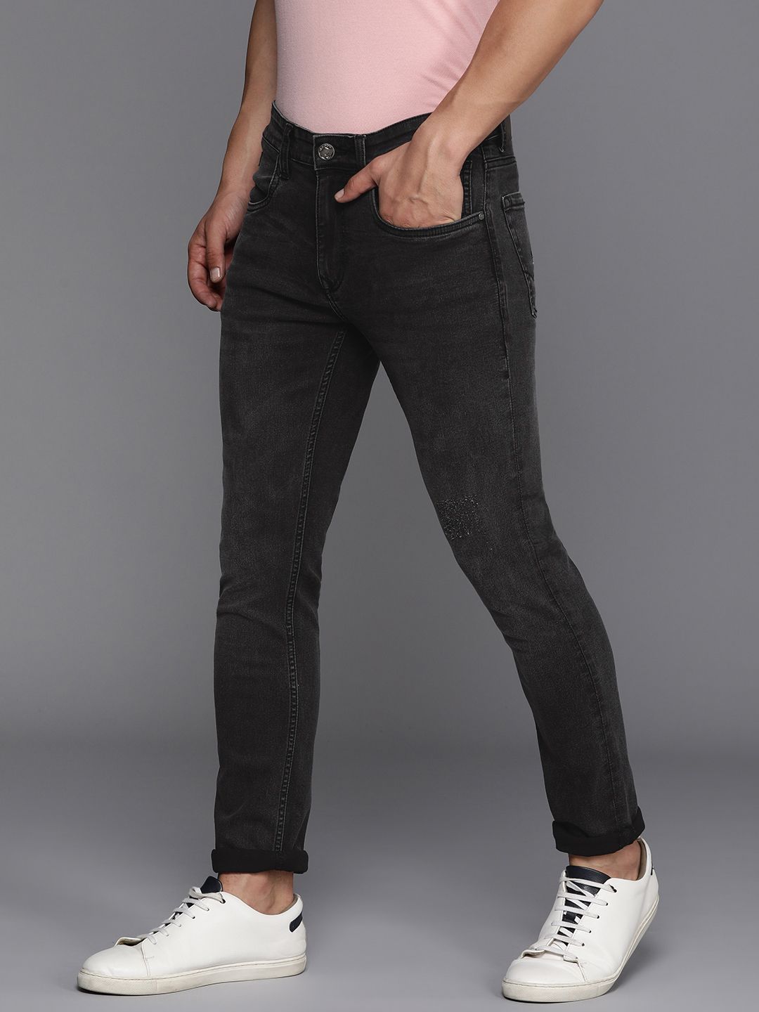 Basic Black Slim Fit Heavy Fade Denim Jeans