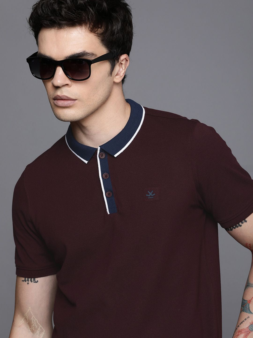 Basic Burgundy Polo Collar T-Shirt