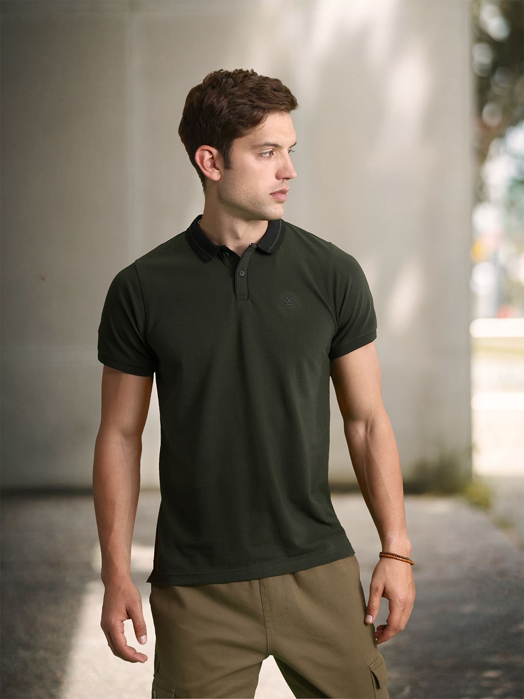 Olive Green Knitted Polo T-Shirt