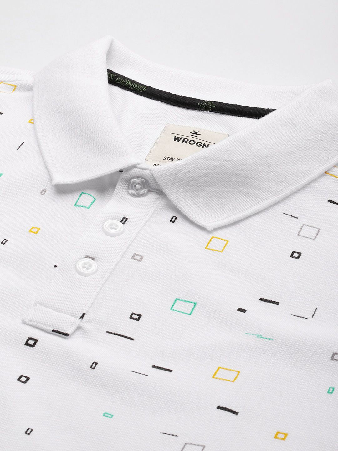 White Geometric Print Polo T-Shirt