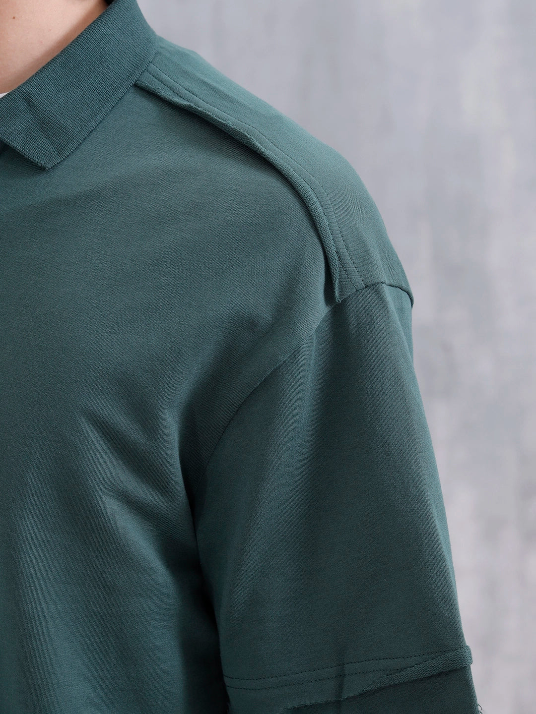 Men Oversized Fit Casual Johnny Collar T-shirt | Dark Green