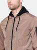 Brown Slim Fit Nylon Hooded Jacket