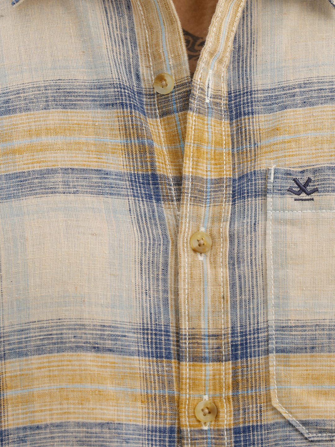 Classic Slim Fit Checkered Shirt | Beige