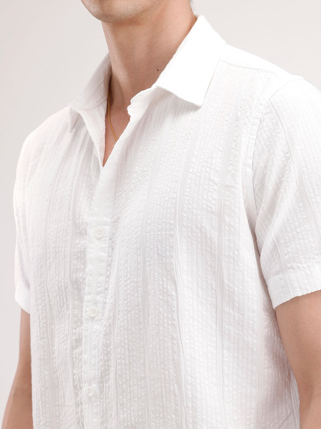 Slim Fit Textured Half Sleeve Shirt | White