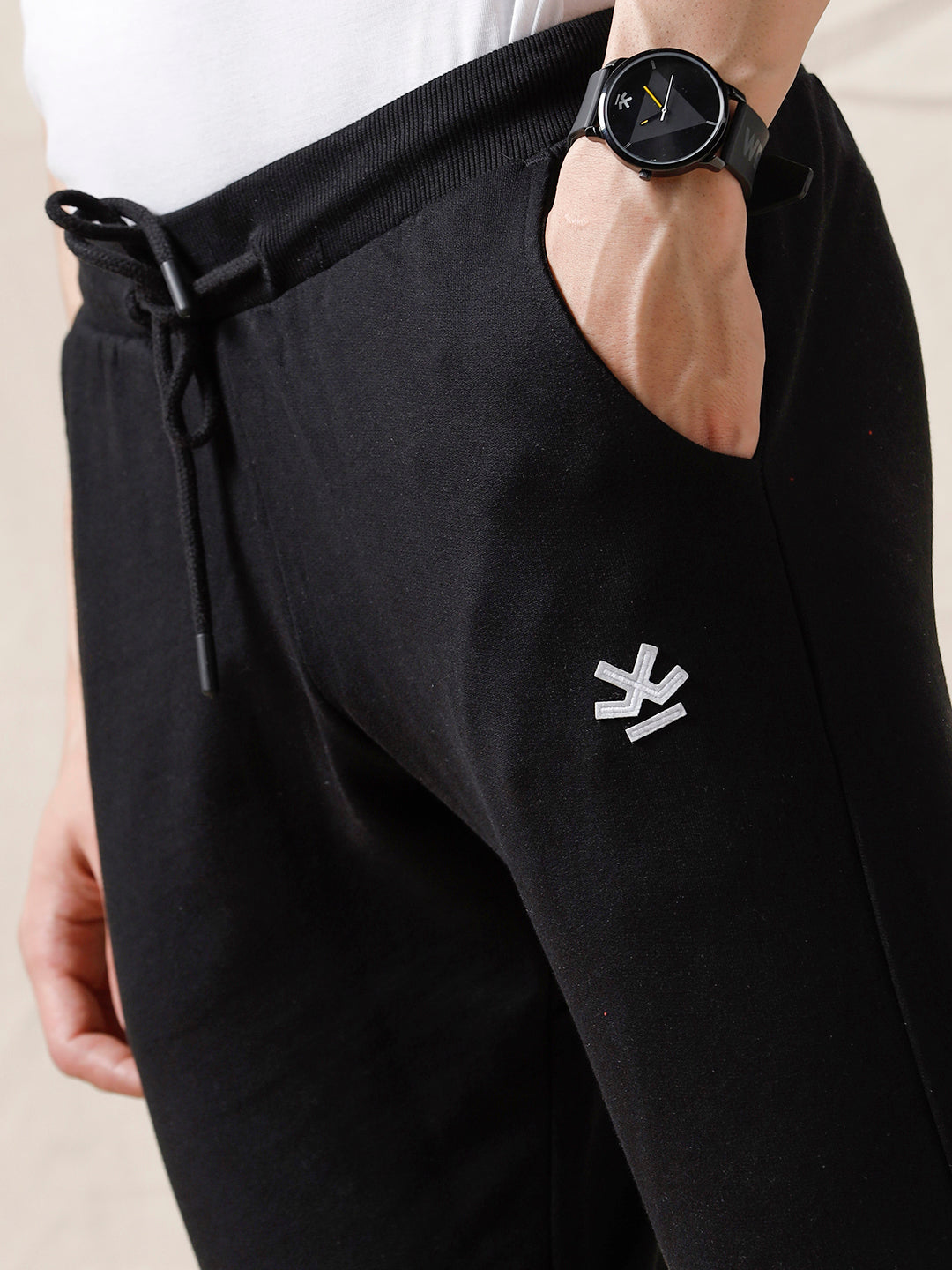 Solid Black Cotton Jogger