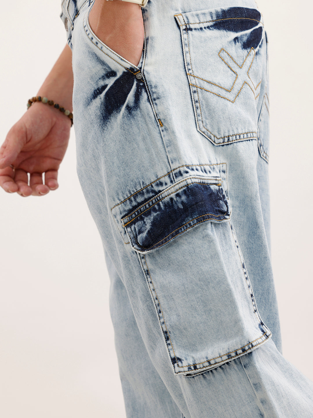Loose Fit Cargo Denim Jeans  | Light Blue