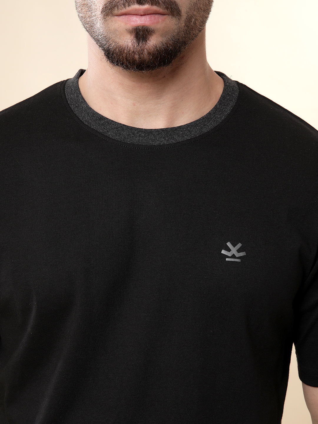 Solid Black Contrast Collar T-Shirt