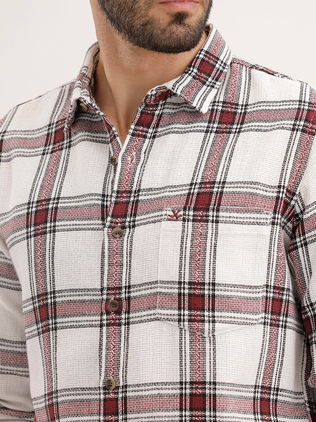 Textured Regular Fit Checkered Shirt | Maroon