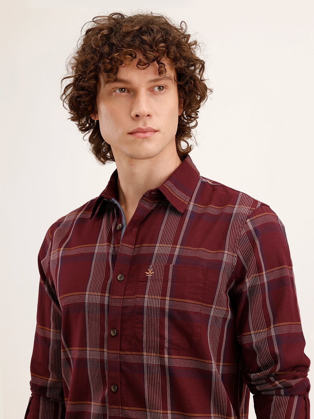 Slim Fit Checkered Shirt | Maroon