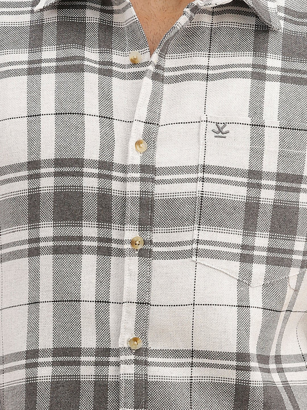 Slim Fit Checkered Full Sleeve Shirt | Grey