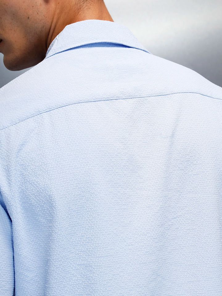 Textured Men's Casual Resort Collar Shirt | Blue