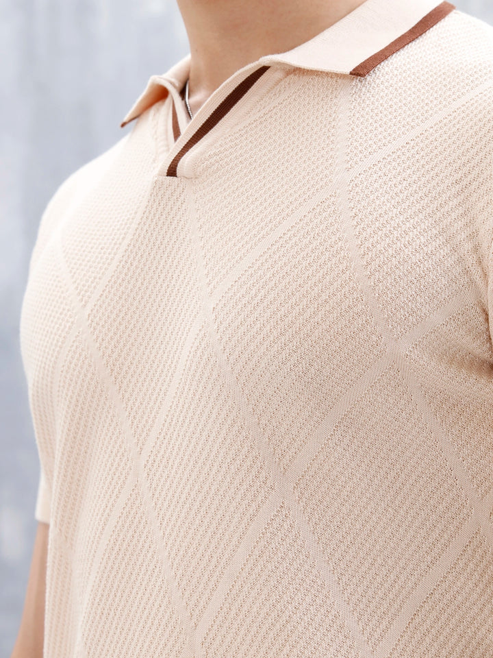 Men's Textured Slim Fit Polo Tshirt | Beige