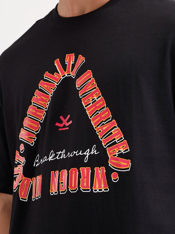 Oversized Placement Printed T-Shirt | Black