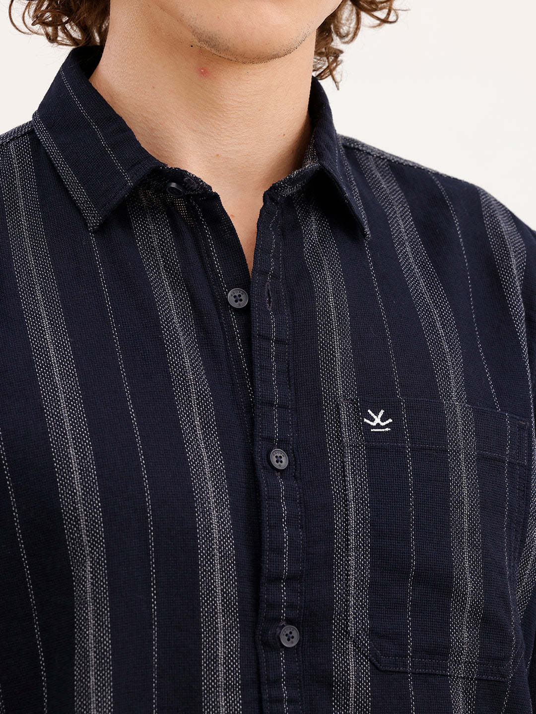 Slim Fit Striped Full Sleeve Shirt | Dark Blue
