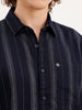 Slim Fit Striped Full Sleeve Shirt | Dark Blue
