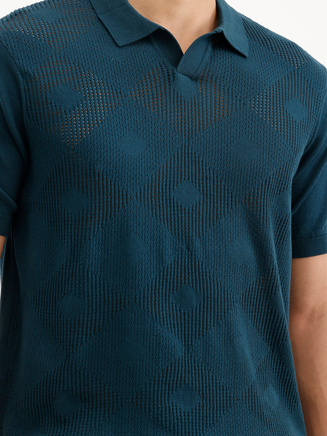 Textured Flatknit Polo T-Shirt  | Teal