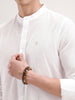 Slim Fit Mandrin Collar Linen Blend Shirt | White