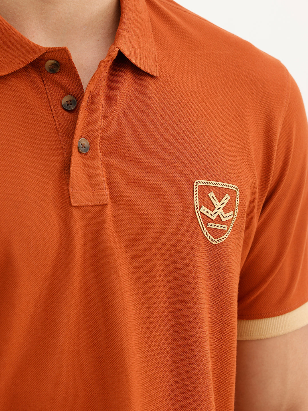 Solid Regular Fit Contrast Sleeve Polo T-Shirt | Rust
