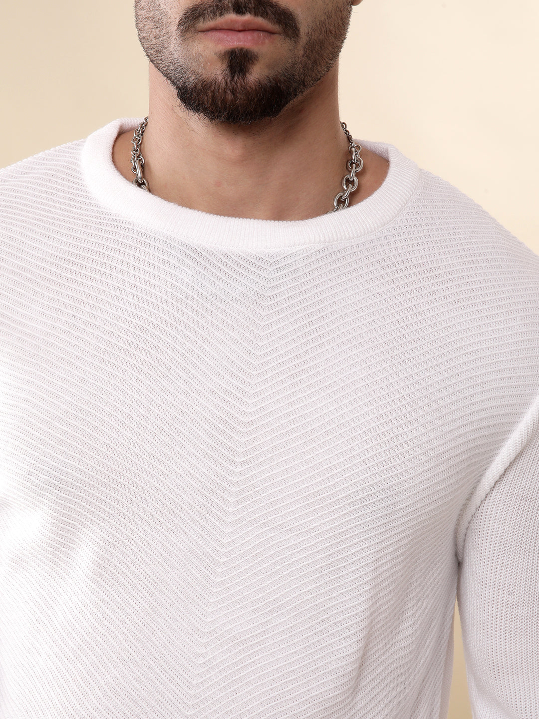 Textured White Pullover Sweater