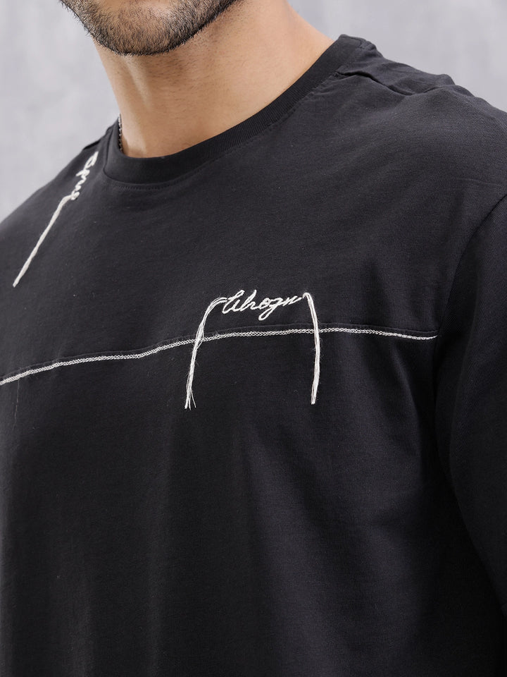 Casual Look Oversized Fit T-shirt With Embroidery And Chain Stitch Detail | Black