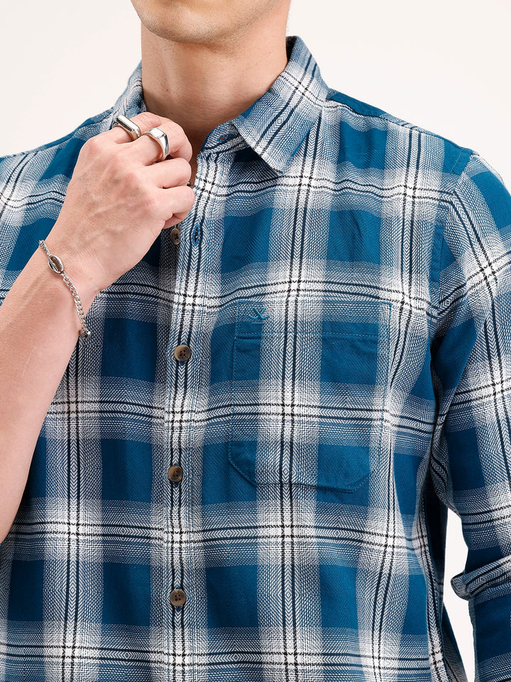 Slim Fit Checkered Shirt | Teal