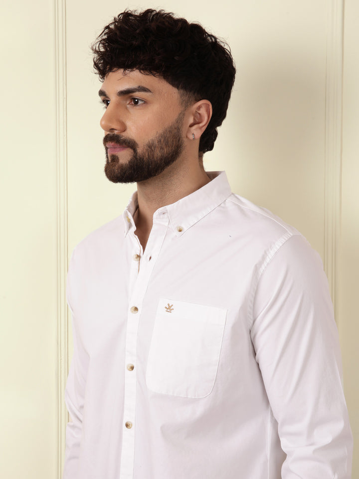 Solid Cotton Blend Stretch Shirt | White
