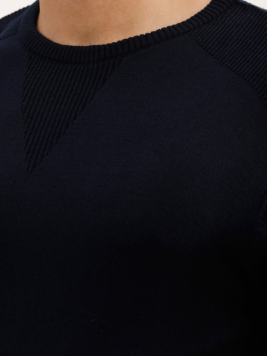 Solid Slim Fit Knitted Sweater | Navy Blue