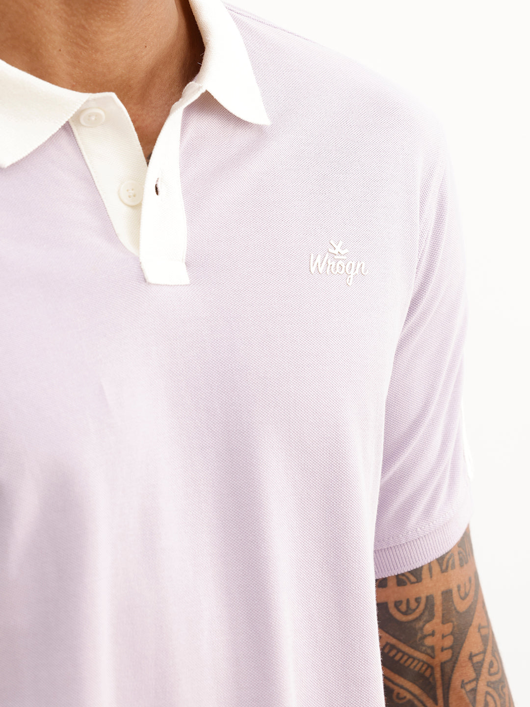 Slim Fit Contrast Collar Polo T-Shirt | Purple