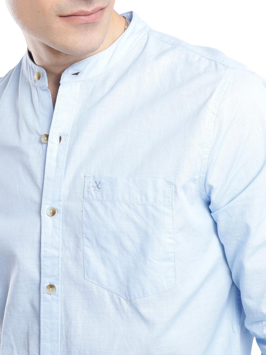 Light Blue Mandarin Collar Shirt