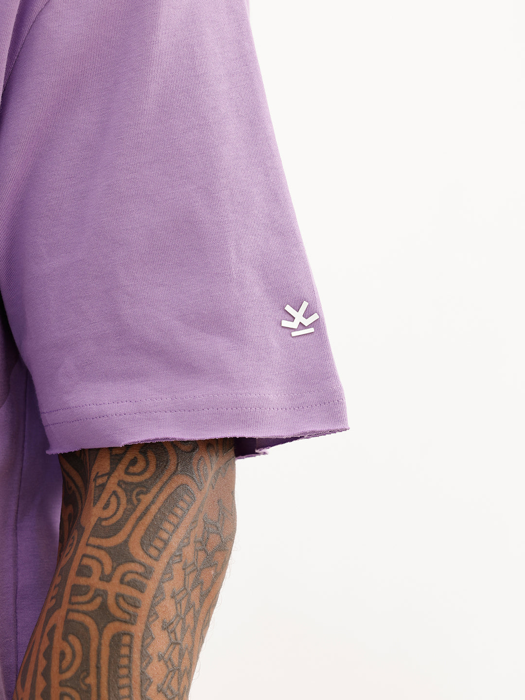 Oversized Placement Printed Raw Edge T-Shirt | Purple