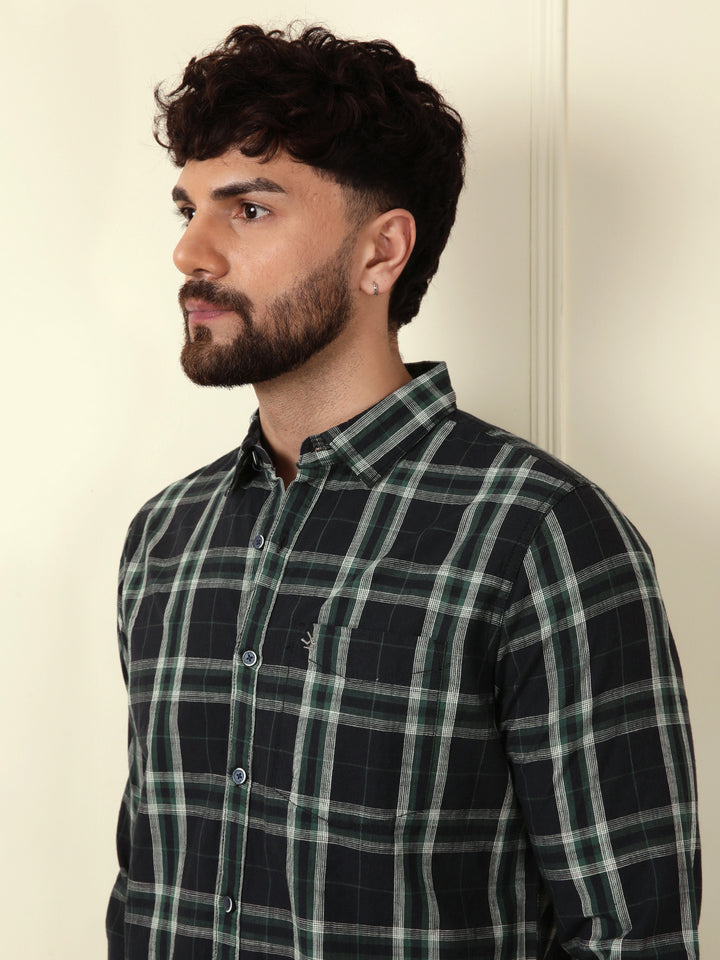 Green Slim Fit Checked Shirt