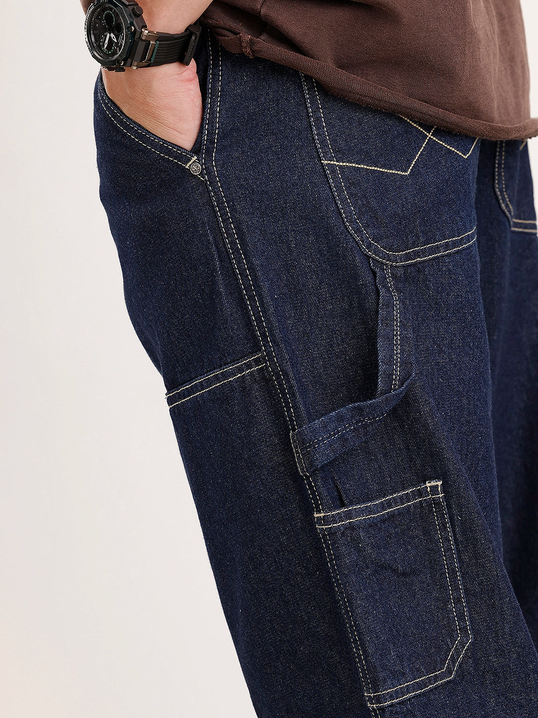 Loose Fit Cut & Sew Denim Jeans | Dark Blue