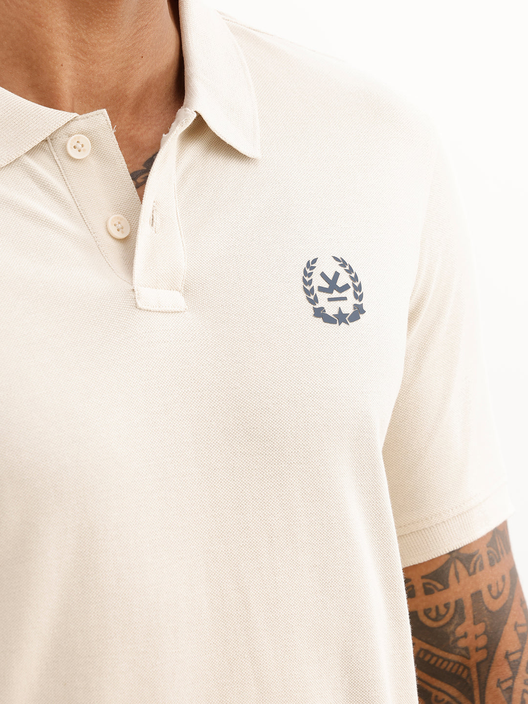 Slim Fit Placement Printed Polo T-Shirt | Beige