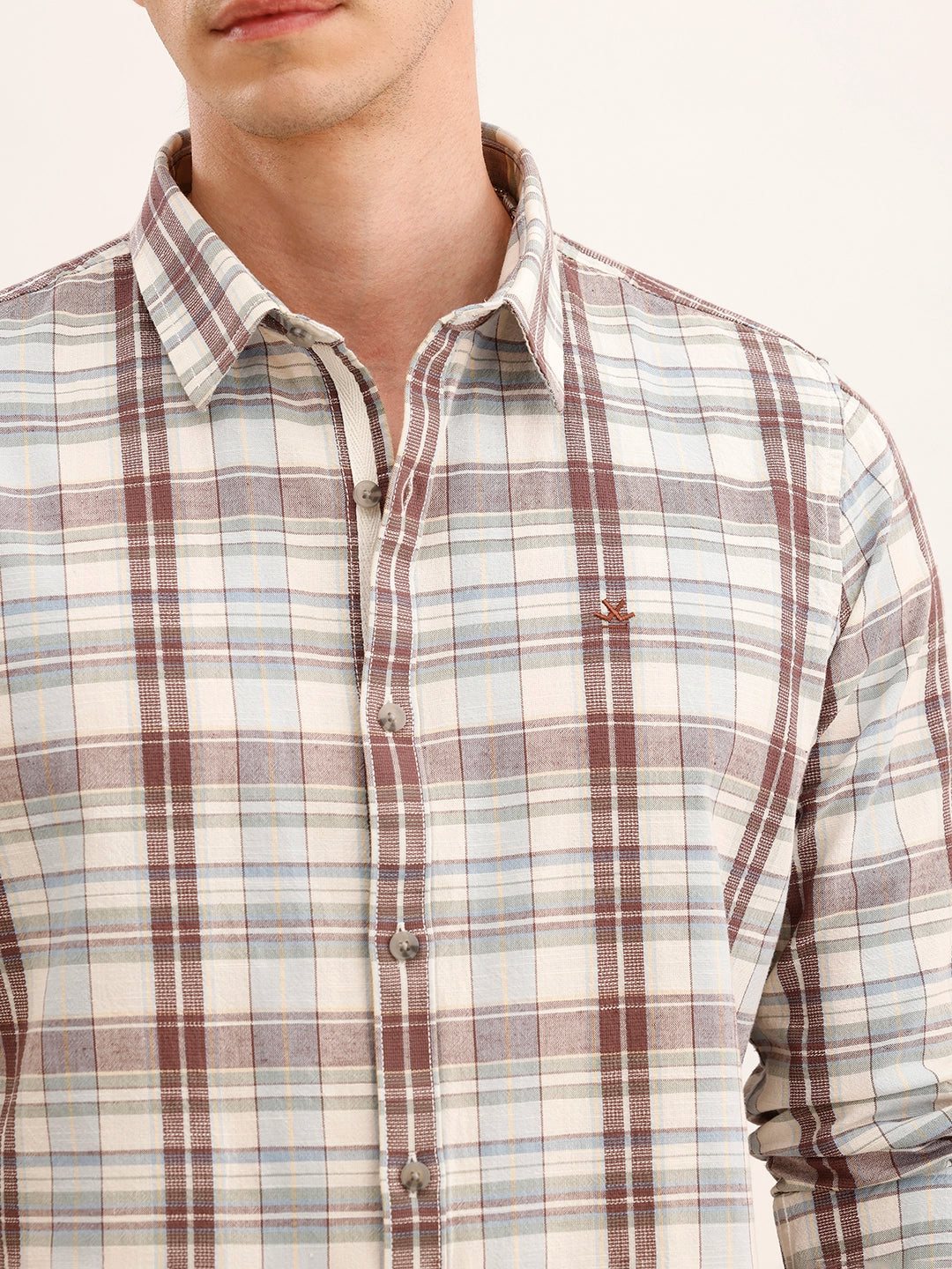 Slim Fit Checkered Linen Shirt | Brown