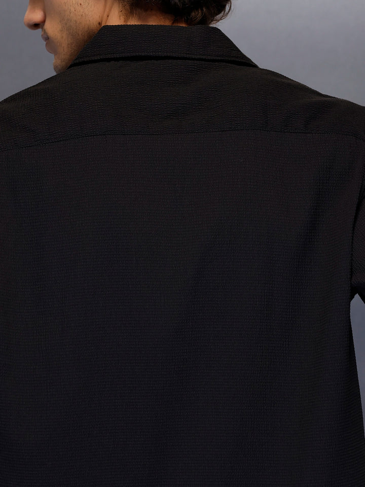 Men’s black casual camp collar shirt | Black