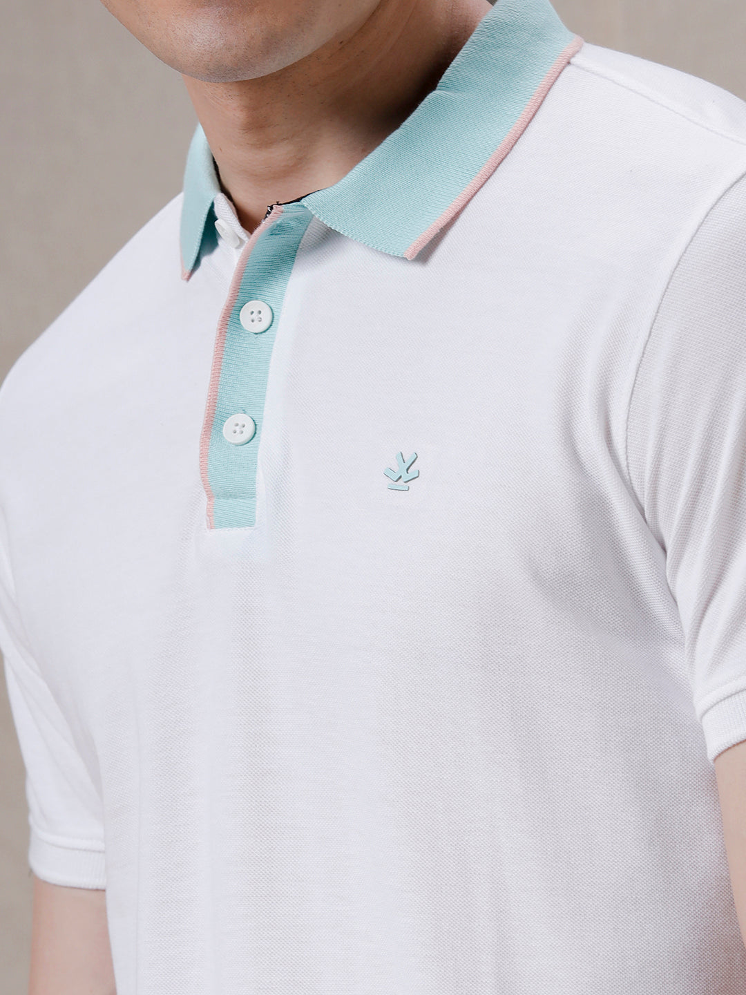 Contrast Collar White Polo T-Shirt