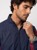 Contrast Side Pannel Zipper Jacket | Navy Blue