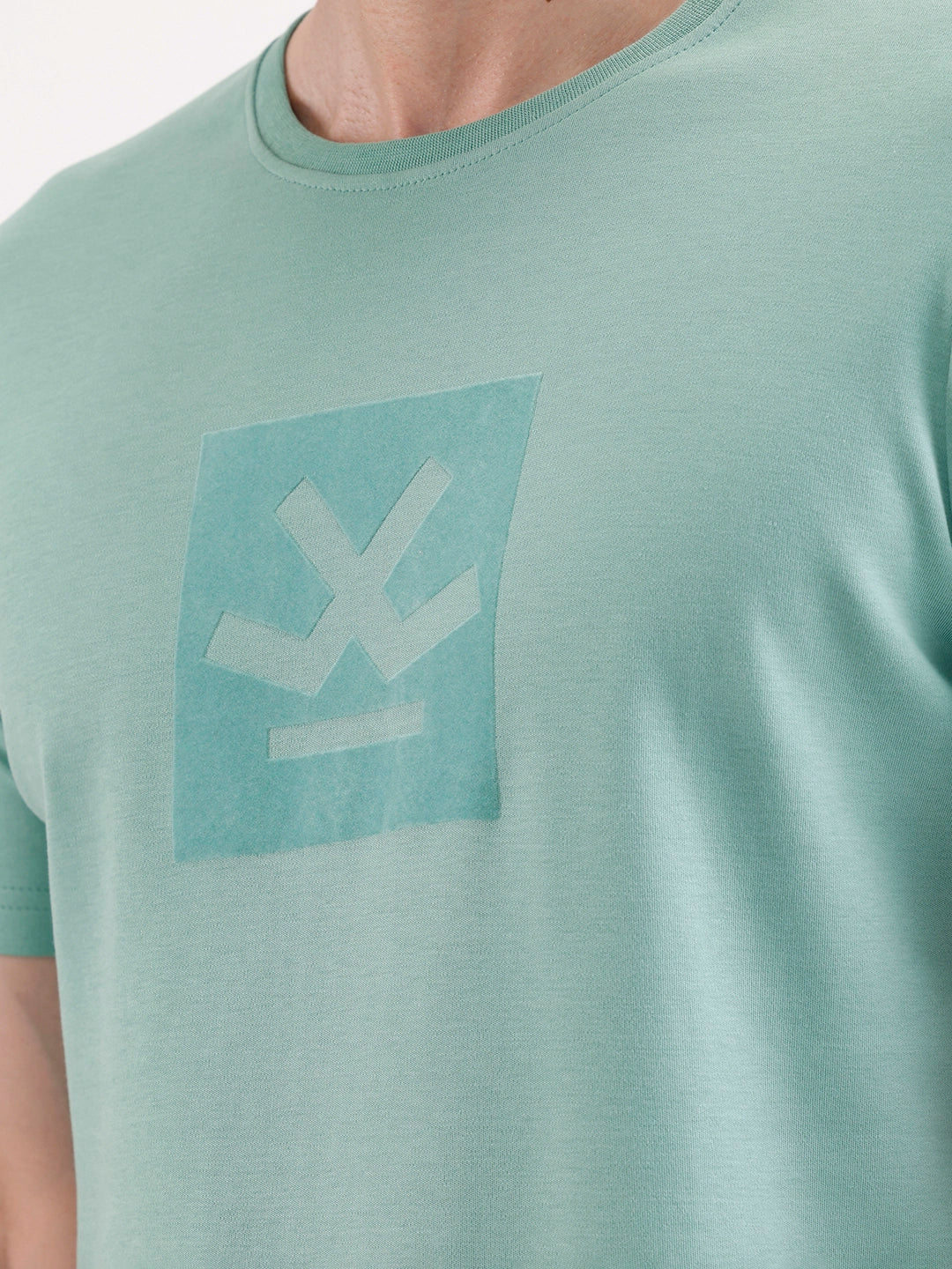 Solid Flock Printed T-Shirt  | Green
