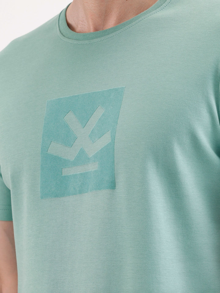 Solid Flock Printed T-Shirt  | Green