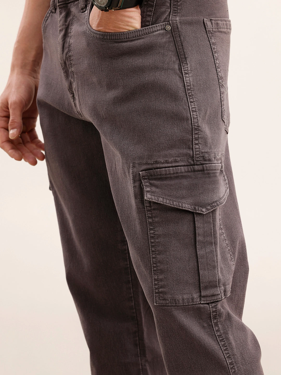 Relaxed Fit Denim Cargo Jeans | Grey