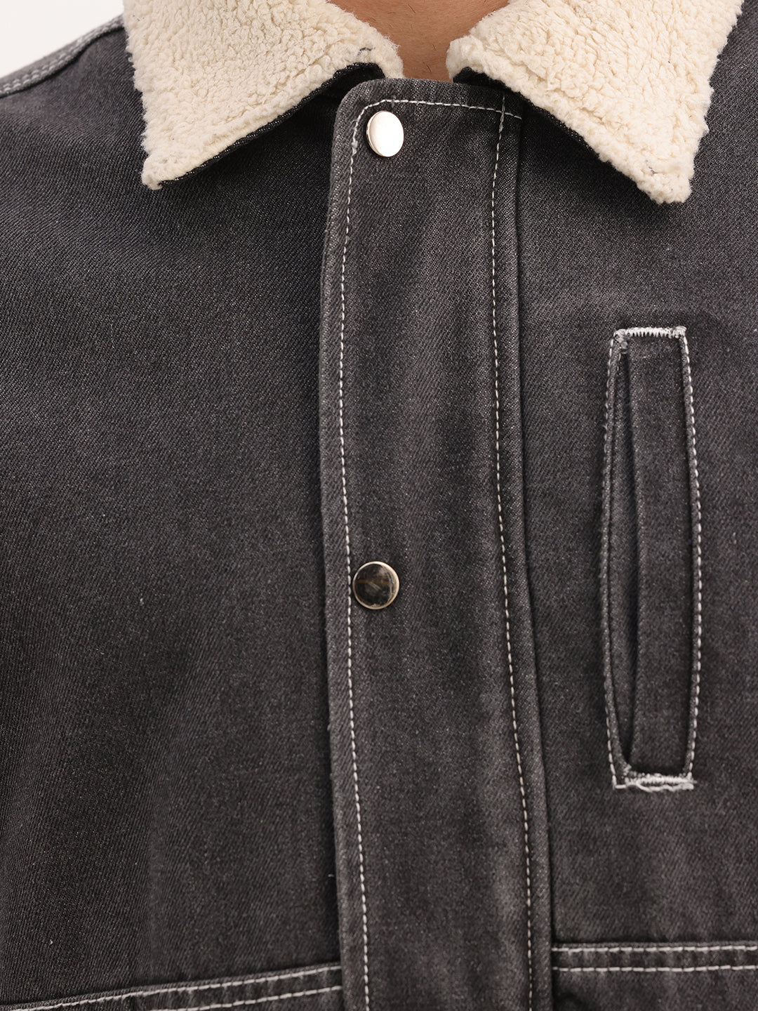 Classic Slim Fit Sherpa Denim Jacket | Black