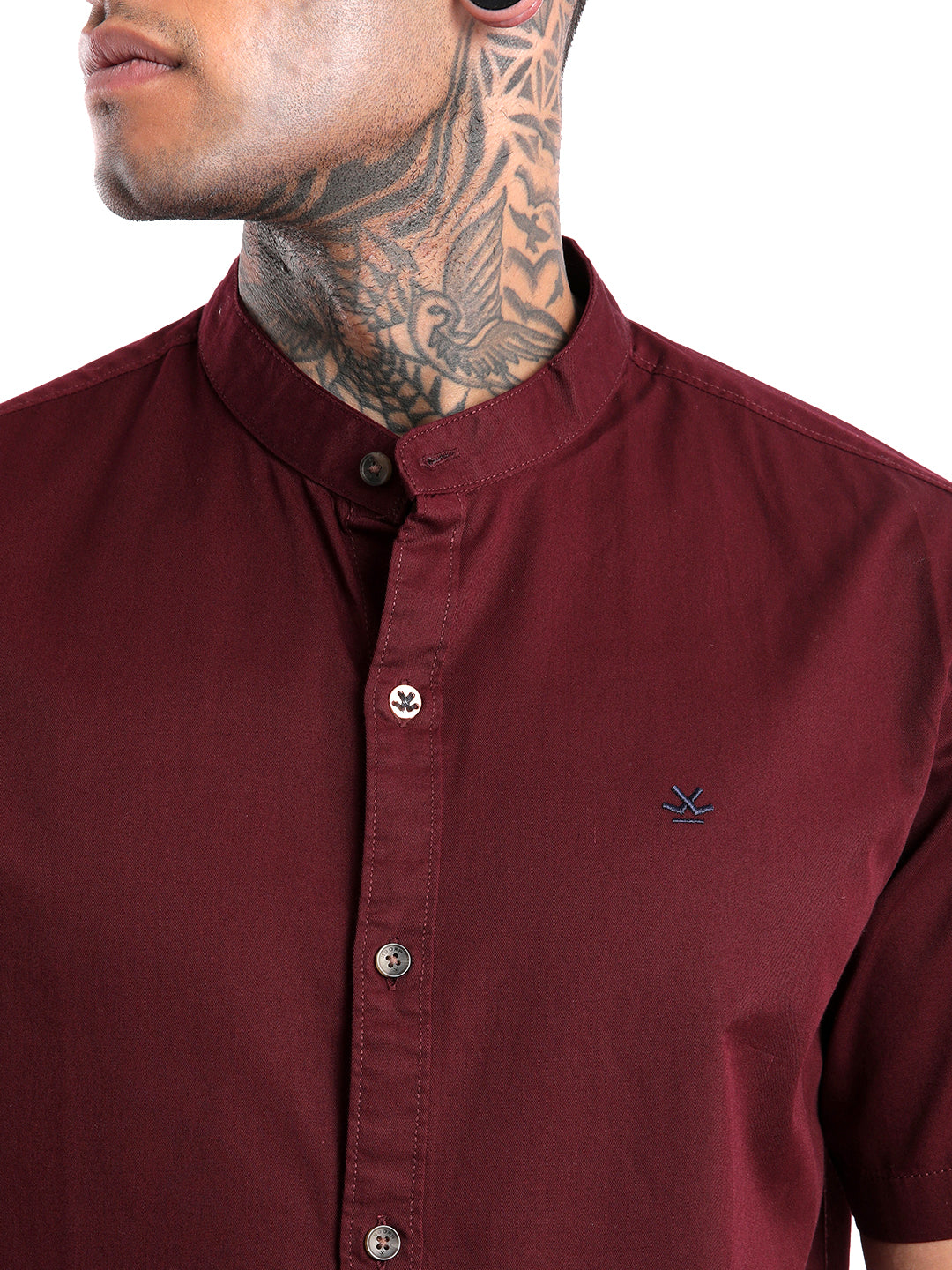 Classic Maroon Mandrin Collar Shirt