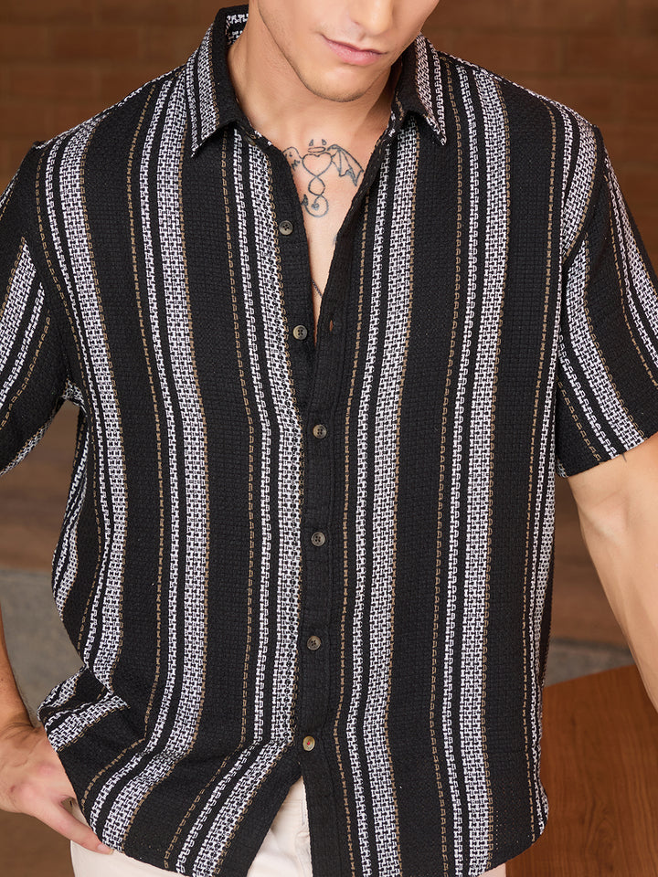 Striped Open Dobby Shirt | Black