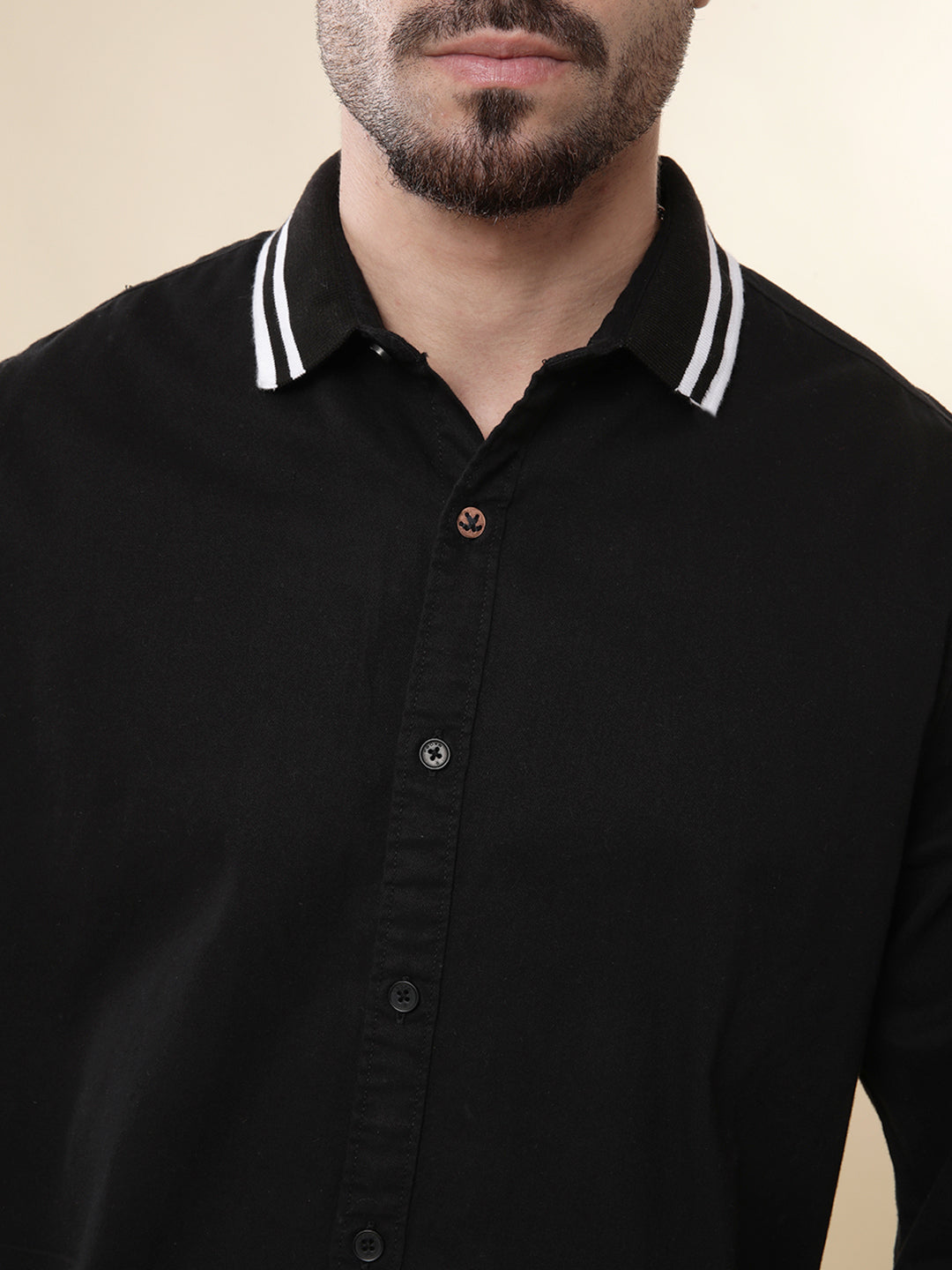 Striped Collar Black Shirt