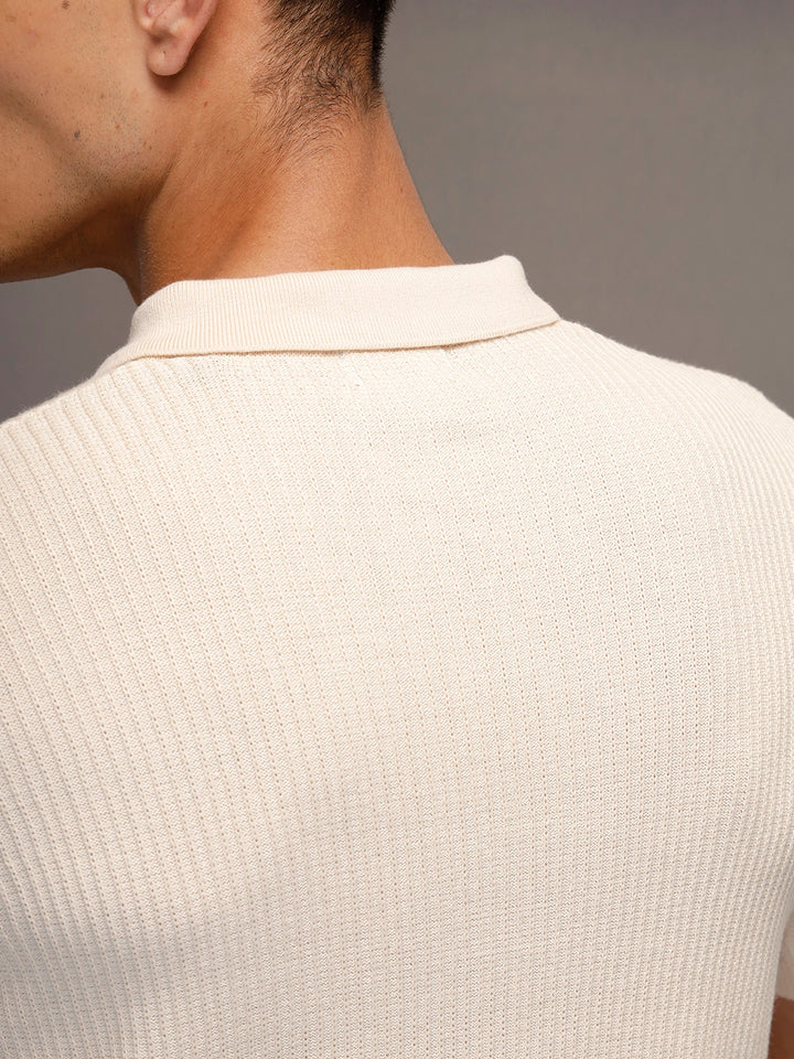 Textured Knit slim fit Polo T-shirt | Beige