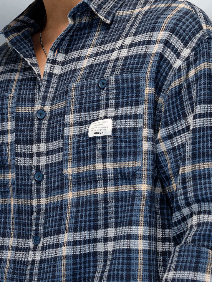 Men's Casual Oversized Fit Checkered Pattern Shirt | Blue
