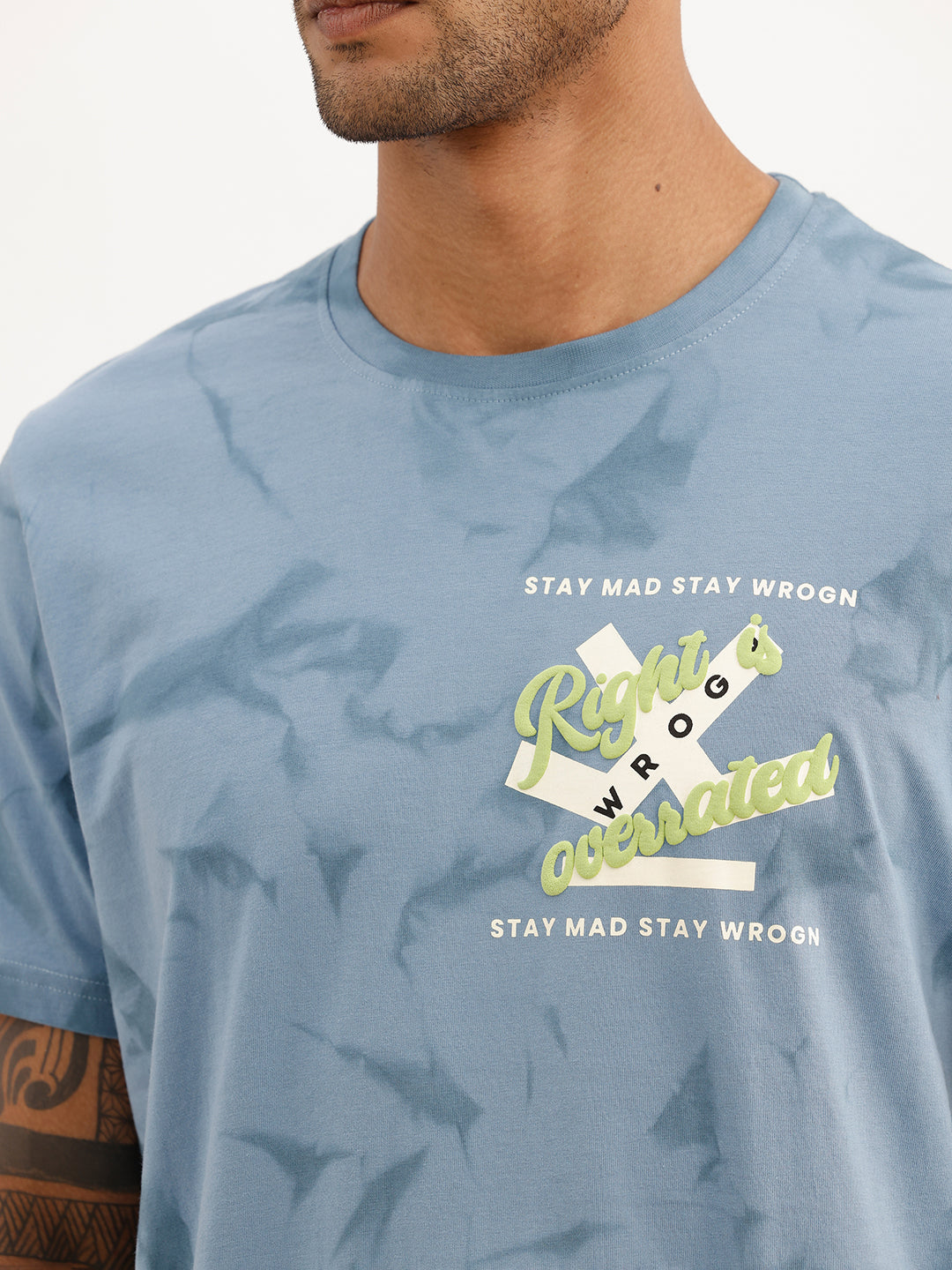 Slim Fit Placement Puffer Printed T-Shirt | Blue