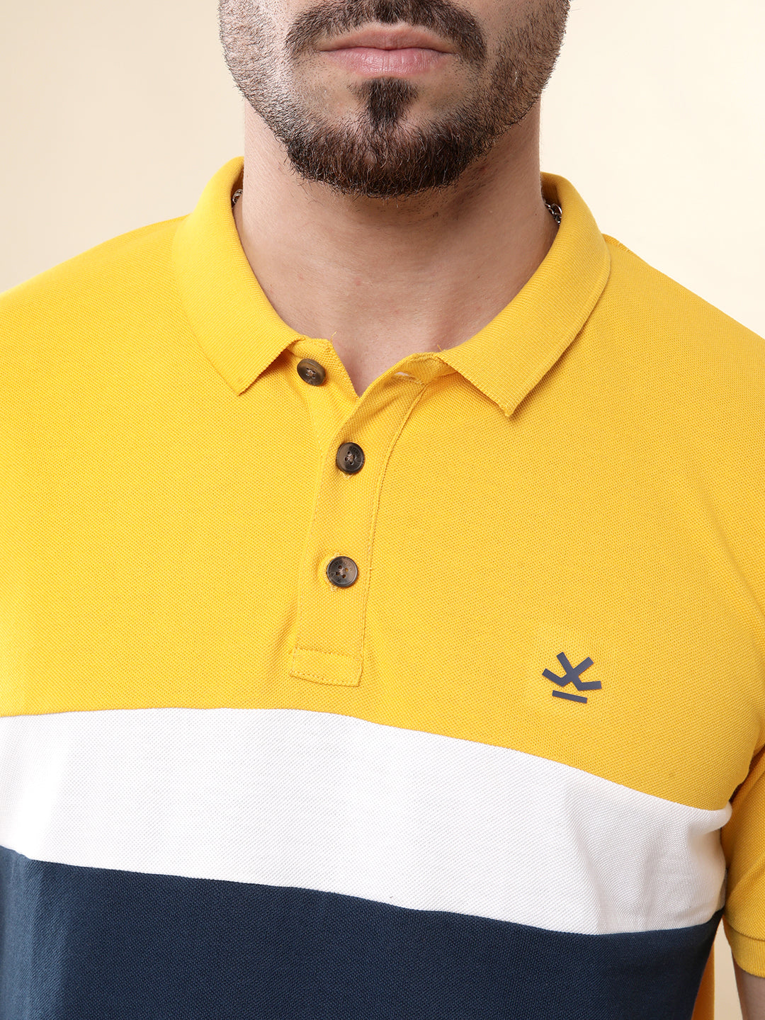 Yellow Split Colour-blocked Polo T-Shirt