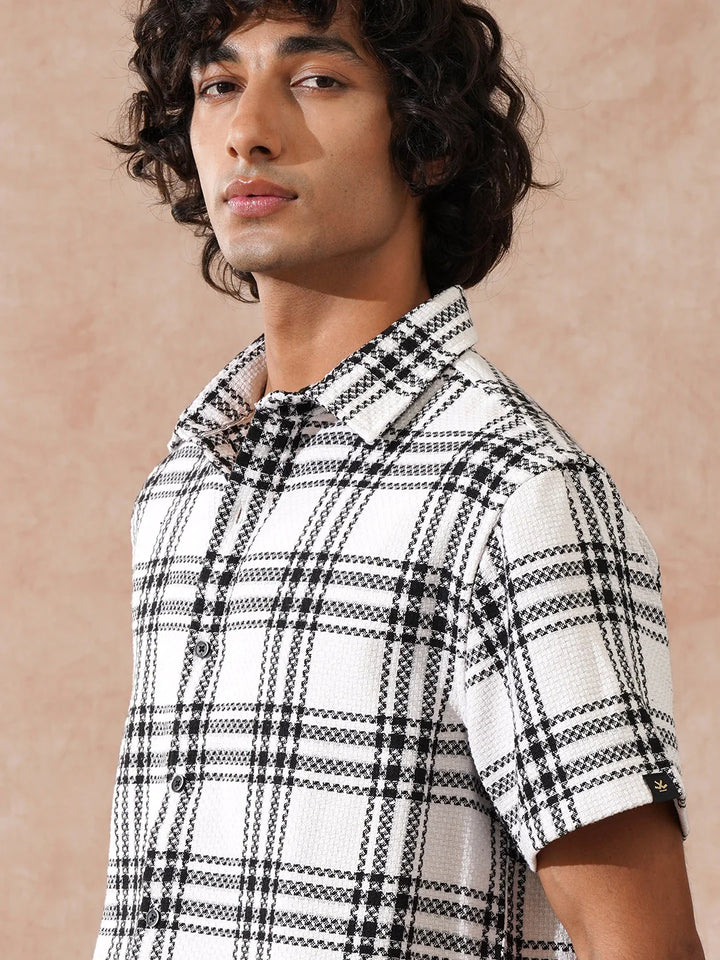 Textured Checks Comfort Fit Shirt | White